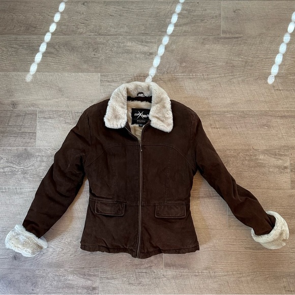 Y2K Maxima by Wilsons Leather Genuine Vintage Suede Fur Bomber Jacket - Picture 1 of 12